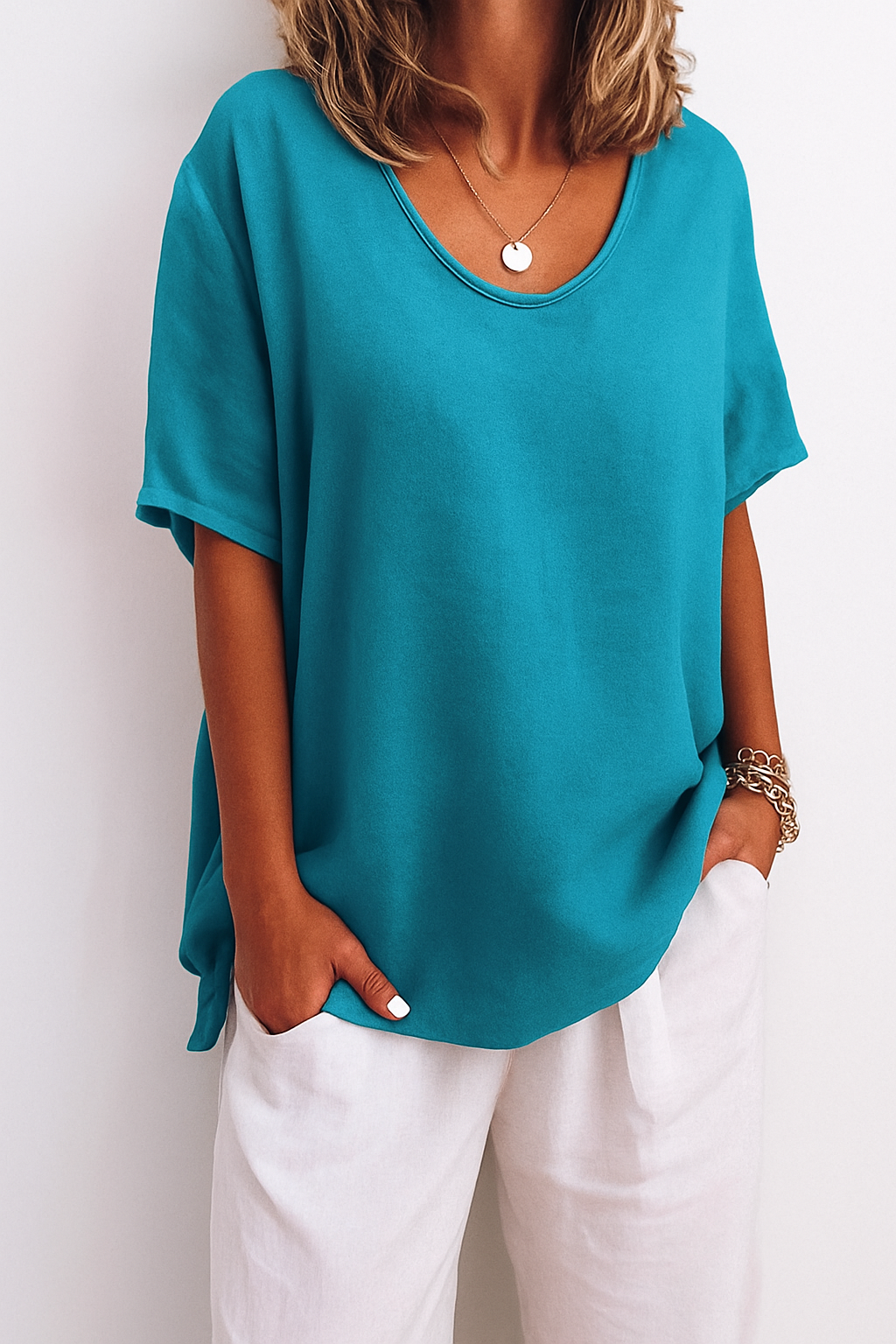 Dames T-Shirt Oversized met V-hals en Korte Mouw