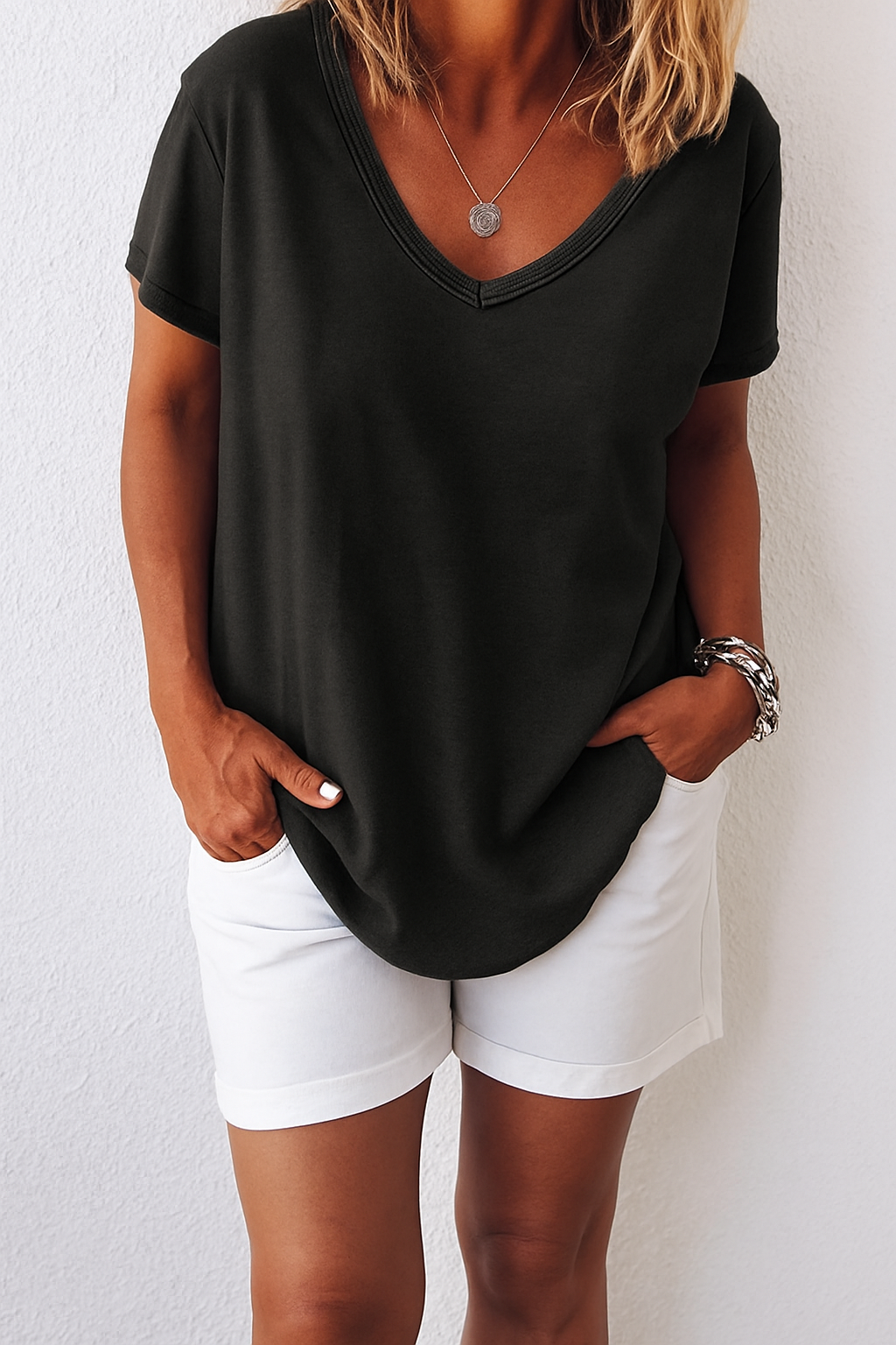 Dames T-Shirt Oversized met V-hals en Korte Mouw