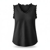 Dames Tank Top Mouwloos met V-hals en Gerafelde Details