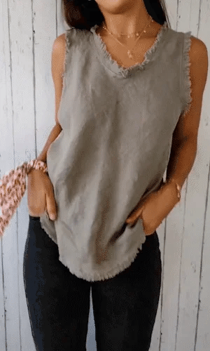 Dames Tank Top Mouwloos met V-hals en Gerafelde Details