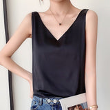Dames Tank Top Mouwloos met V-hals en Glanzende Afwerking