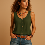 Dames Tank Top Mouwloos met V-hals en Knoopsluiting
