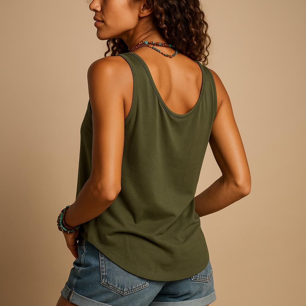 Dames Tank Top Mouwloos met V-hals en Knoopsluiting