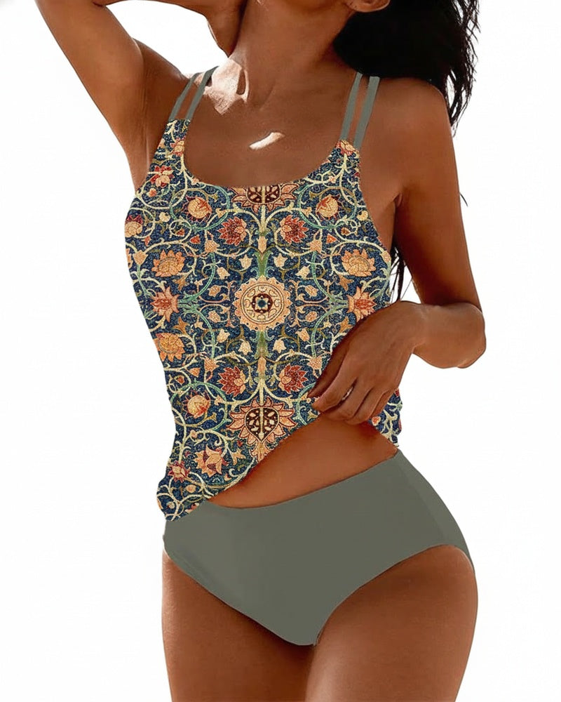 Dames Tankini met Bloemenprint en Dubbele Bandjes