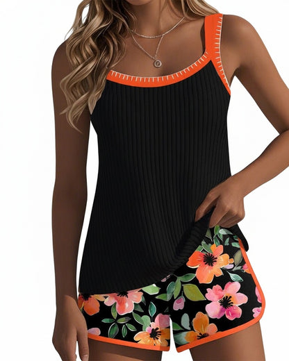 Dames Tankini Set met Bloemdprint Shorts en Verstelbare Bandjes