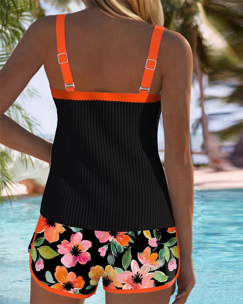 Dames Tankini Set met Bloemdprint Shorts en Verstelbare Bandjes