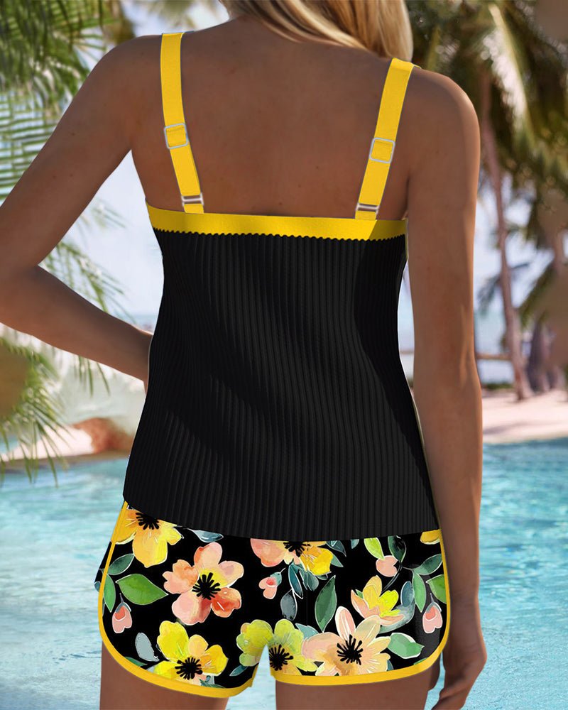 Dames Tankini Set met Bloemenprint en Verstelbare Bandjes