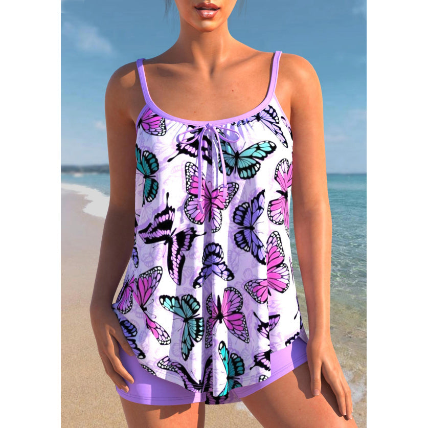 Dames Tankini Set met Hoge Taille en Brede Schouderbanden Paars