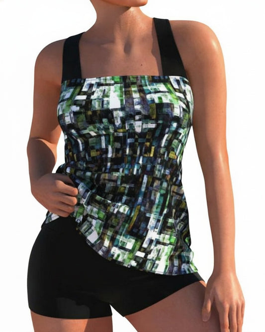 Dames Tankini Set met Shorts en Brede Bandjes