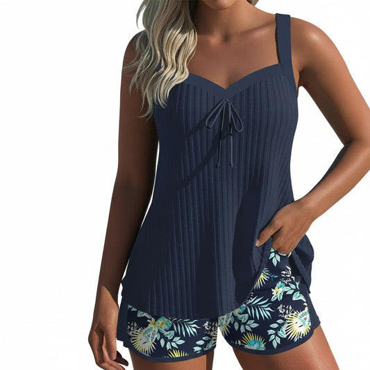 Dames Tankini Set met Tropische Print en Verstelbare Schouderbanden