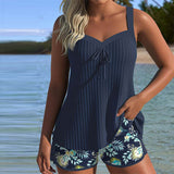 Dames Tankini Set met Tropische Print en Verstelbare Schouderbanden