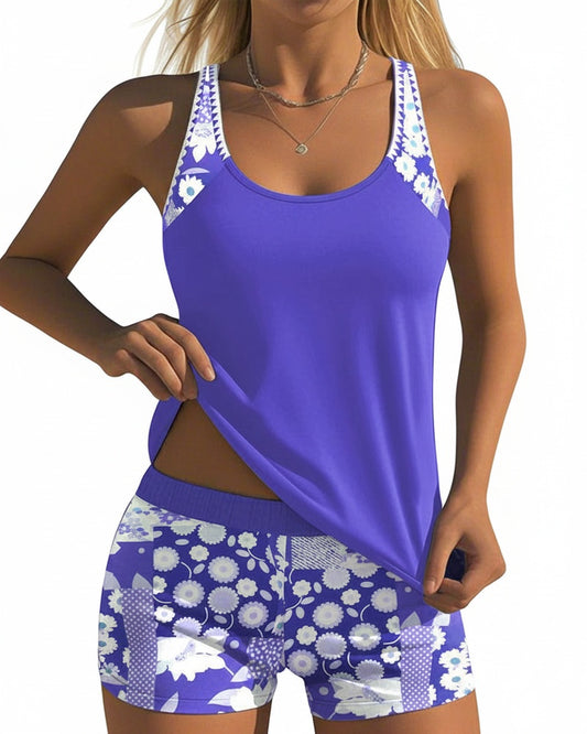 Dames Tankini Set Mouwloos met Bloemenprint en Open Rug