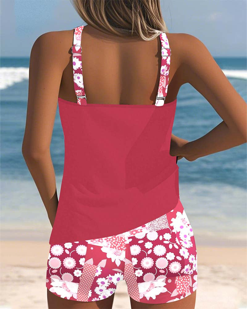 Dames Tankini Set Mouwloos met Bloemenprint en Open Rug