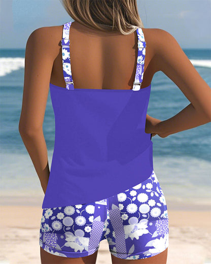 Dames Tankini Set Mouwloos met Bloemenprint en Open Rug