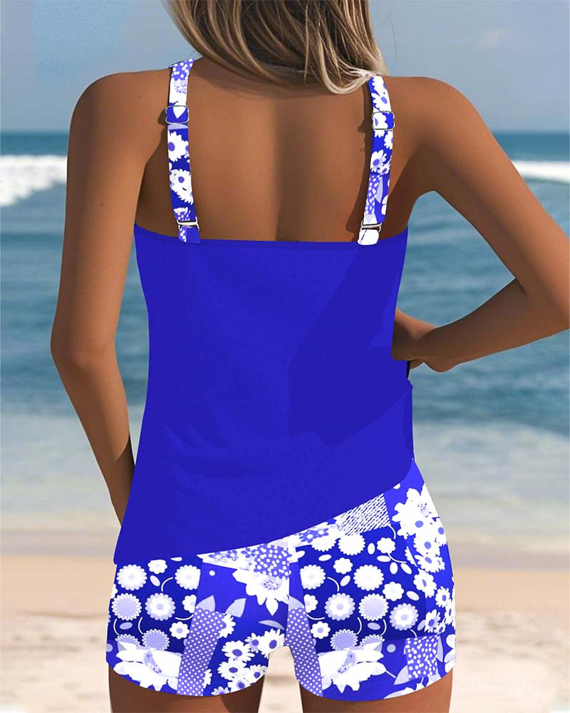 Dames Tankini Set Mouwloos met Bloemenprint en Open Rug