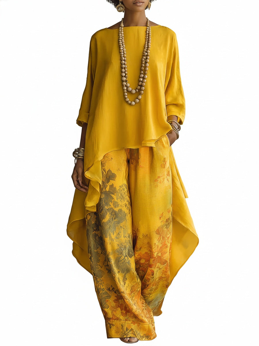 Dames Toesuit met Asymmetrische Oversized Top en Bloemenprint Broek