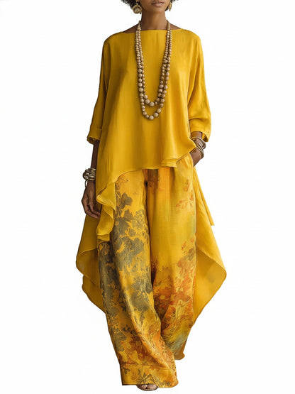Dames Toesuit met Asymmetrische Oversized Top en Bloemenprint Broek