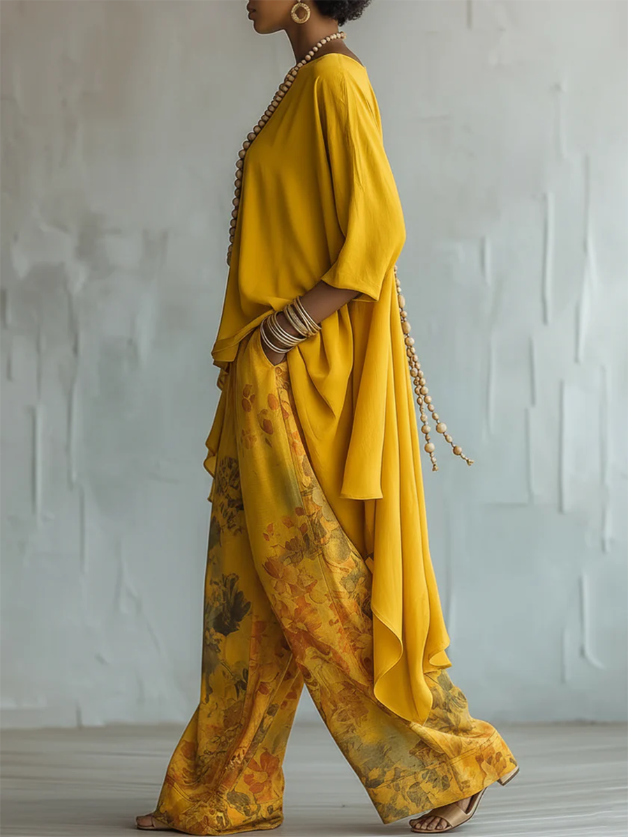 Dames Toesuit met Asymmetrische Oversized Top en Bloemenprint Broek