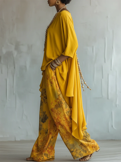 Dames Toesuit met Asymmetrische Oversized Top en Bloemenprint Broek