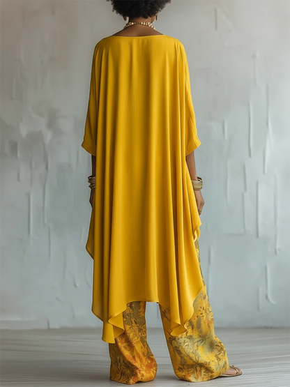 Dames Toesuit met Asymmetrische Oversized Top en Bloemenprint Broek