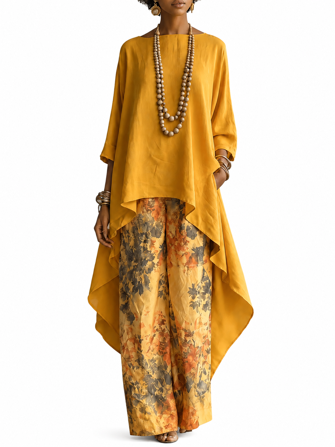 Dames Toesuit met Asymmetrische Oversized Top en Bloemenprint Broek
