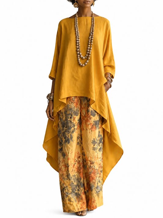 Dames Toesuit met Asymmetrische Oversized Top en Bloemenprint Broek