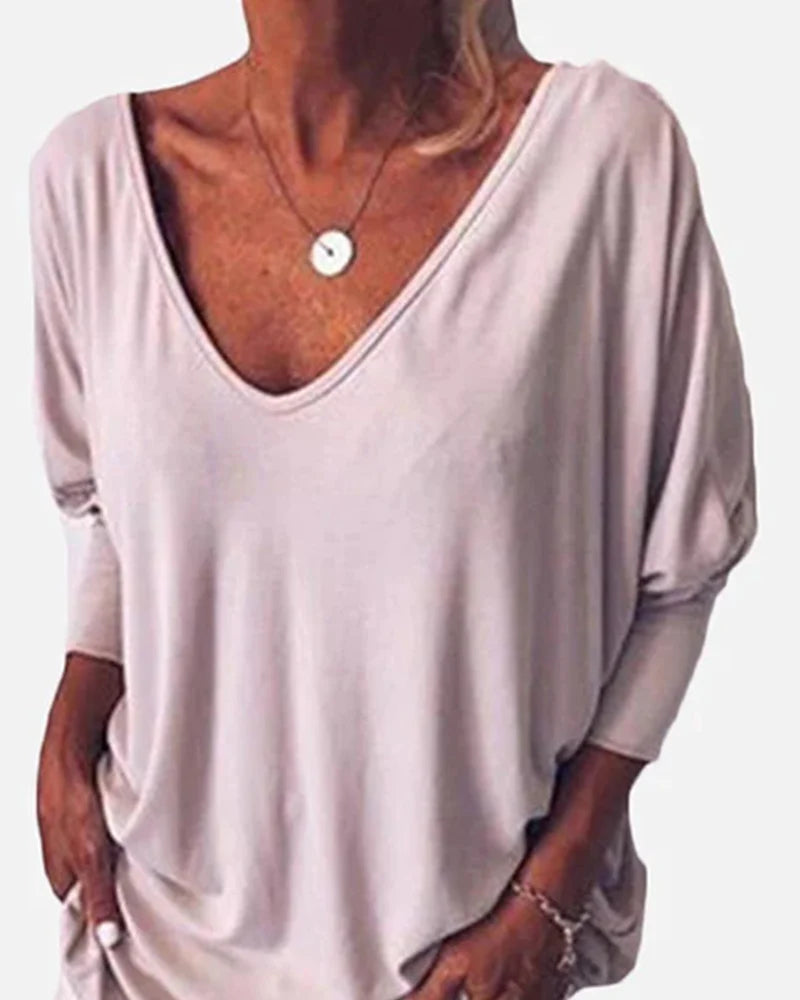 Dames Top Lange Mouw met V-hals en Knoopdetail aan de Rug Wit