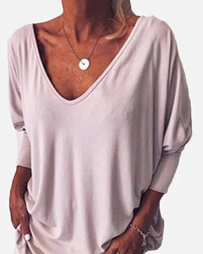 Dames Top Lange Mouw met V-hals en Knoopdetail aan de Rug Wit