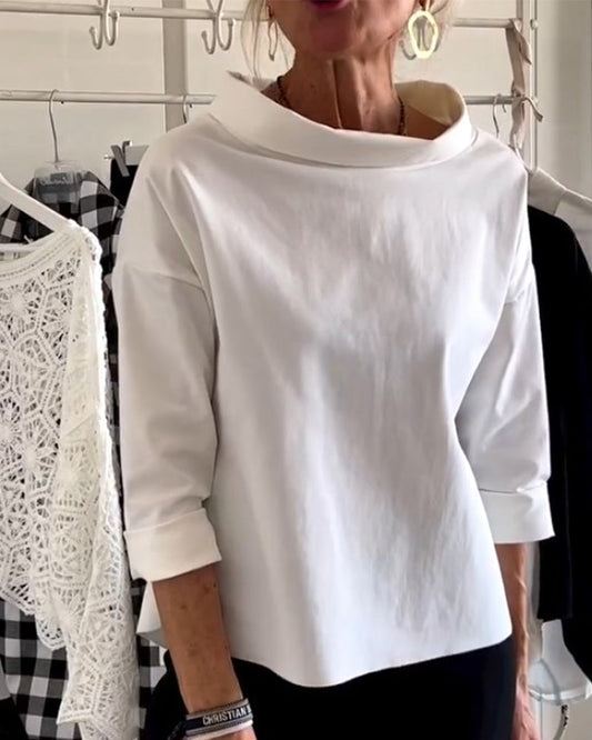 Dames Top met Waterval Hals en Driekwart Mouwen Wit