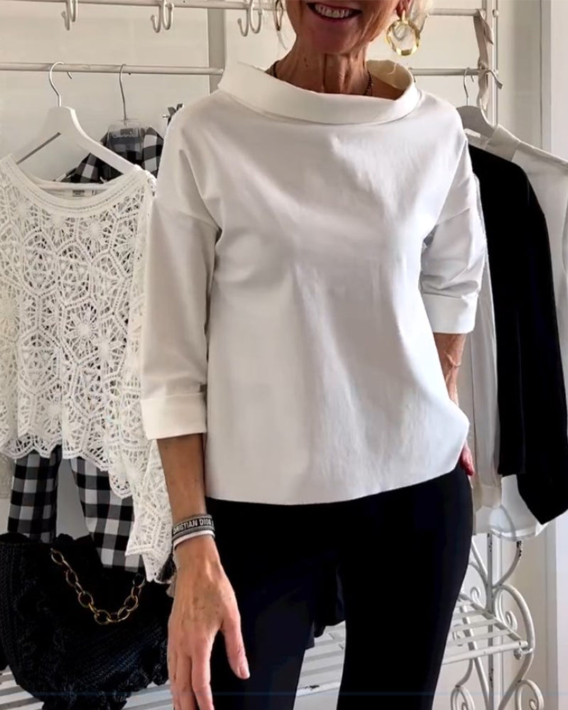 Dames Top met Waterval Hals en Driekwart Mouwen