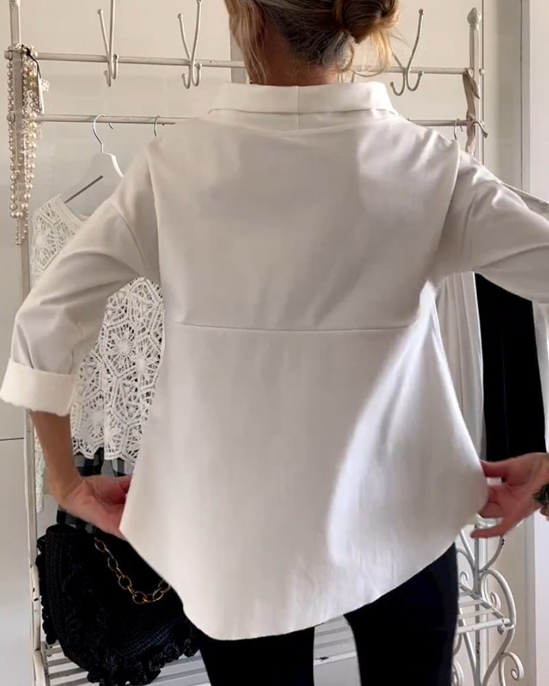 Dames Top met Waterval Hals en Driekwart Mouwen
