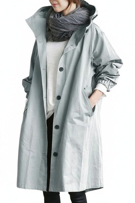 Dames Trench Coat Oversized met Capuchon en Knoopsluiting