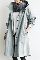 Dames Trench Coat Oversized met Capuchon en Knoopsluiting