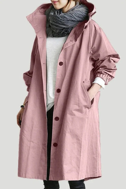 Dames Trench Coat Oversized met Capuchon en Knoopsluiting Lichtroze