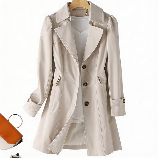 Dames Trenchcoat Halflang met Knopen en Omslagkraag ##POS:1##