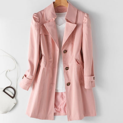 Dames Trenchcoat Halflang met Knopen en Omslagkraag Roze