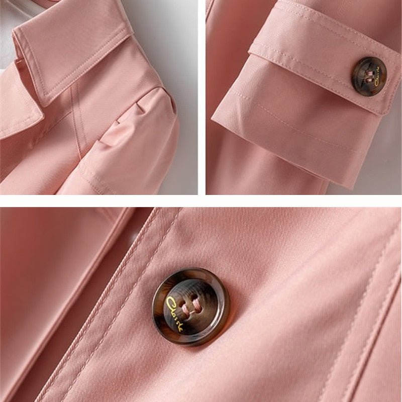 Dames Trenchcoat Halflang met Knopen en Omslagkraag