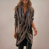 Dames Tunika met V-hals en Wikkelfront Lange Mouw met Abstracte Print