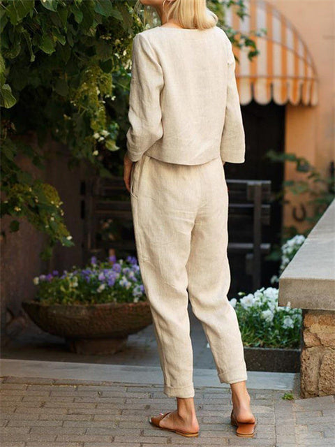 Dames Tweedelig Setje met Crop Top Korte Mouw en Broek met Strikdetail