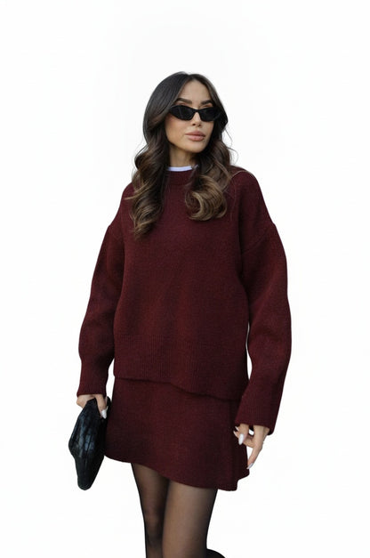 Dames Tweedelige Set met Oversized Trui en Korte Rok