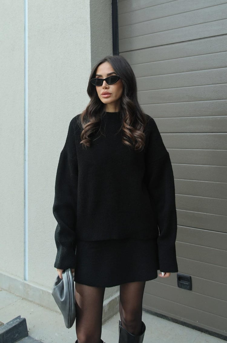 Dames Tweedelige Set met Oversized Trui en Korte Rok
