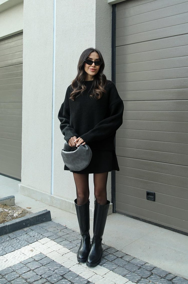 Dames Tweedelige Set met Oversized Trui en Korte Rok
