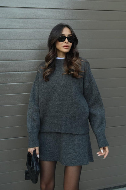 Dames Tweedelige Set met Oversized Trui en Korte Rok