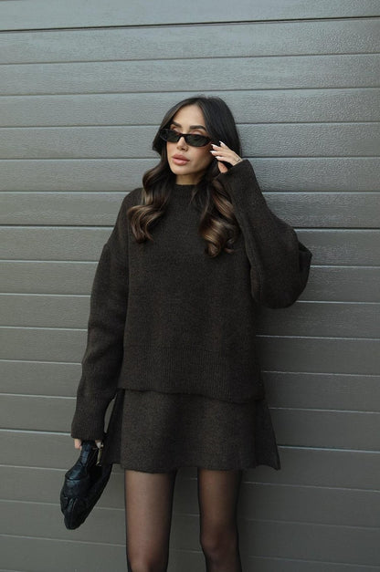 Dames Tweedelige Set met Oversized Trui en Korte Rok