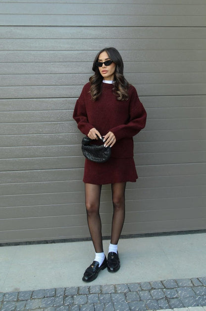 Dames Tweedelige Set met Oversized Trui en Korte Rok