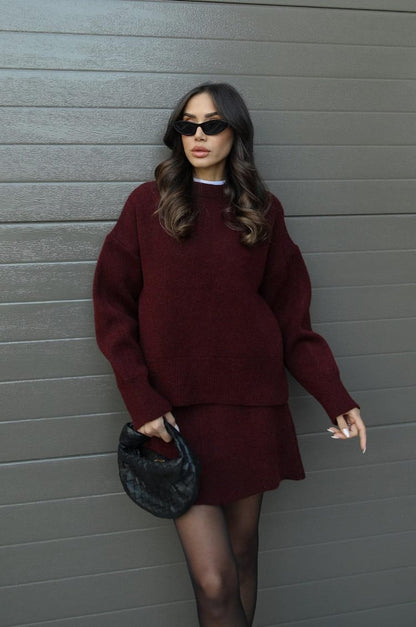 Dames Tweedelige Set met Oversized Trui en Korte Rok
