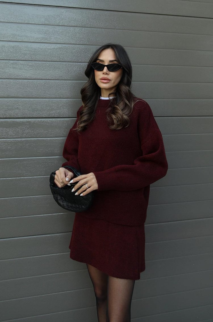 Dames Tweedelige Set met Oversized Trui en Korte Rok