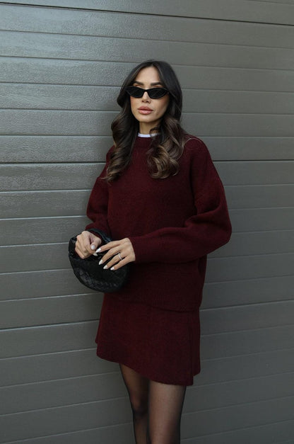 Dames Tweedelige Set met Oversized Trui en Korte Rok