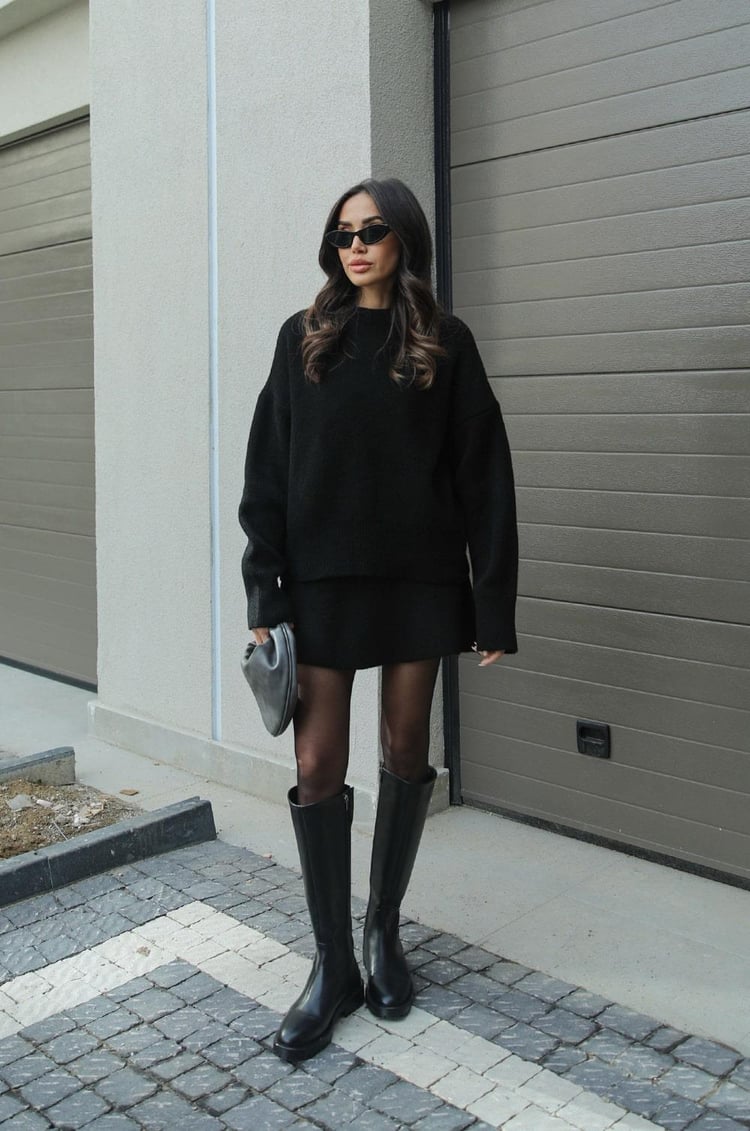 Dames Tweedelige Set met Oversized Trui en Korte Rok