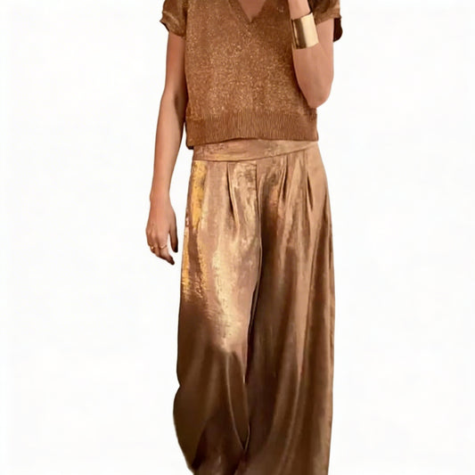 Dames Wijde Broek met Hoge Taille en Plooien